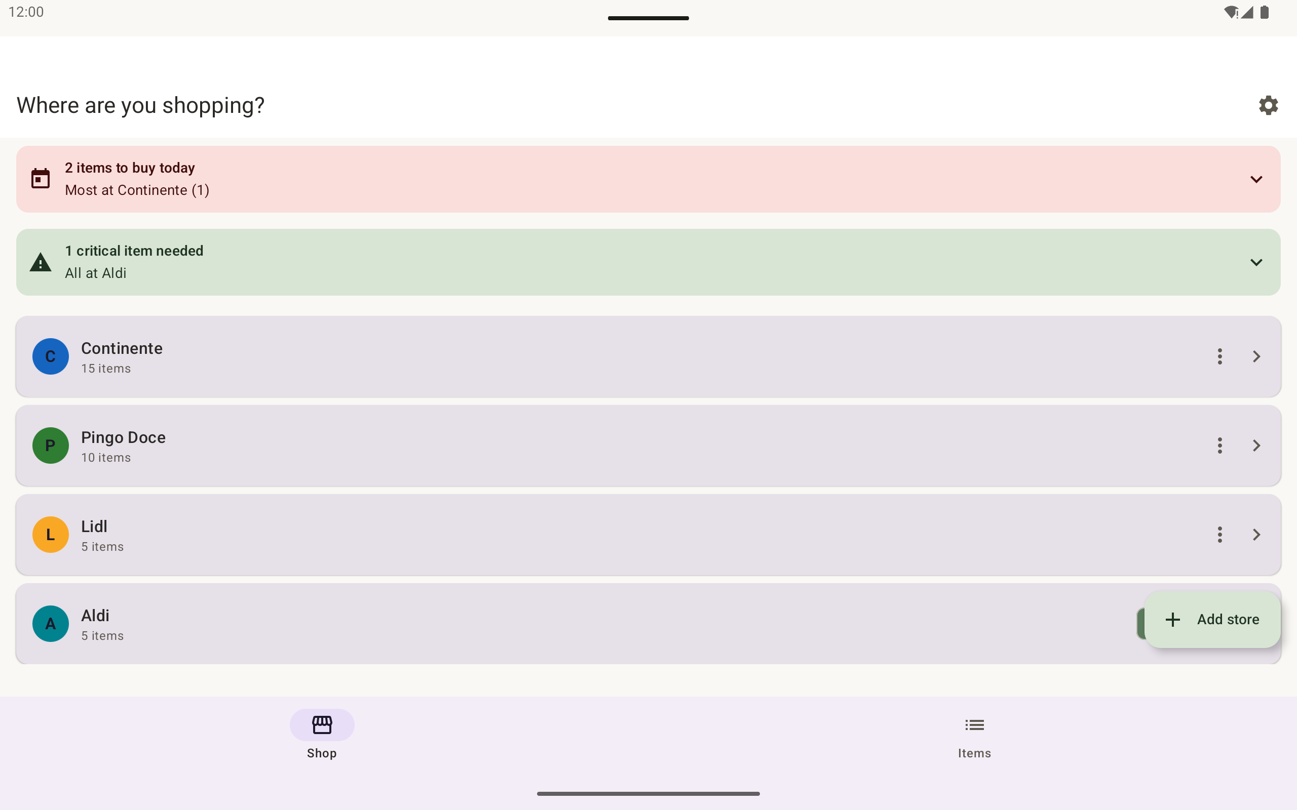 StoreHop on tablet showing store lists side by side